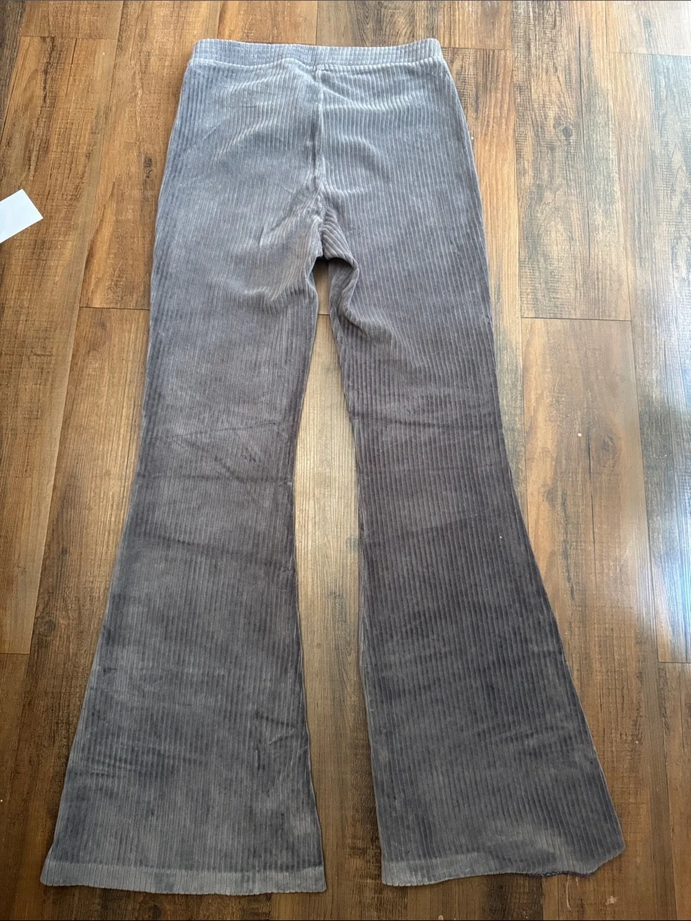 Aerie grey ribbed corduroy flare pants with an elastic waist,